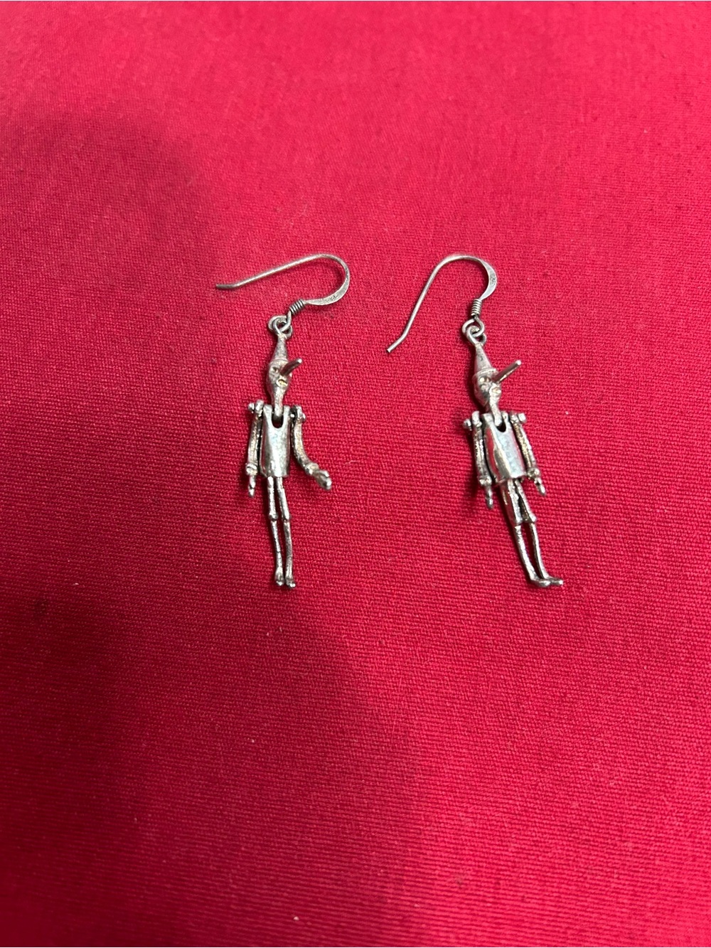 Unique Vintage Sterling silver Wizard of Oz Tin man /Pinocchio earrings
